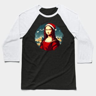 Mona Lisa Santa Hat Funny Christmas Art For Men Women Baseball T-Shirt